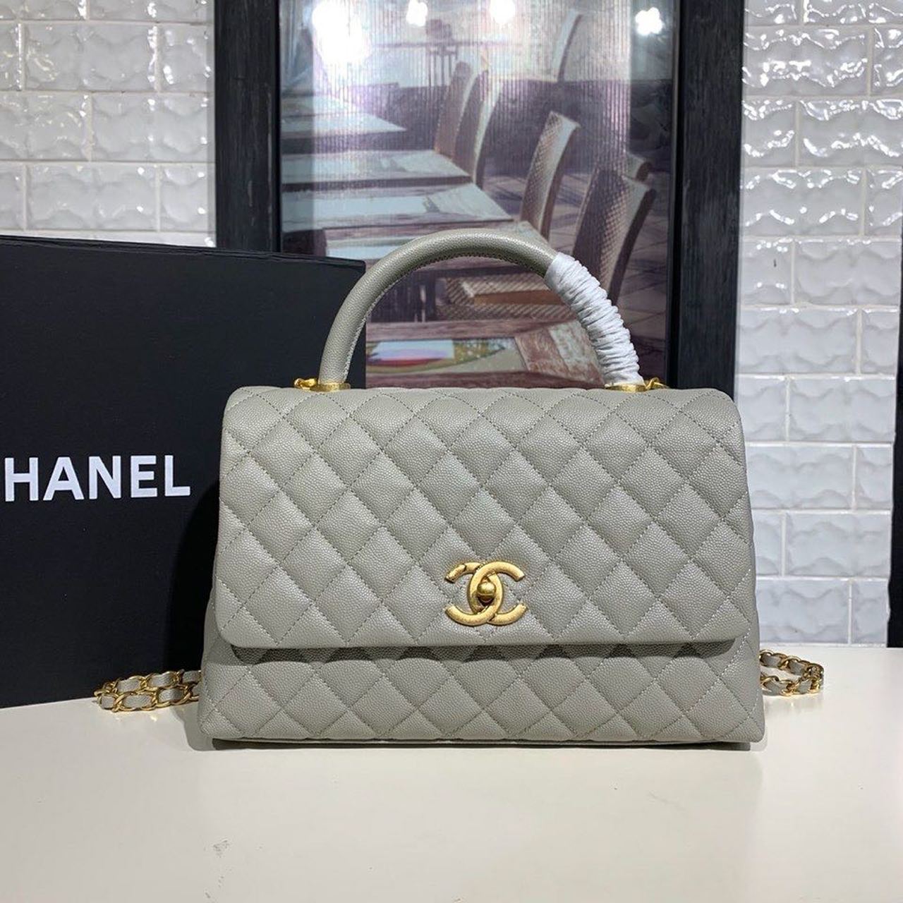 ChanelLarge GlamIap Bag With Top Handle Grey For Women Handbags, Shoulder And Crossbody Bags 11in/28cm A92991