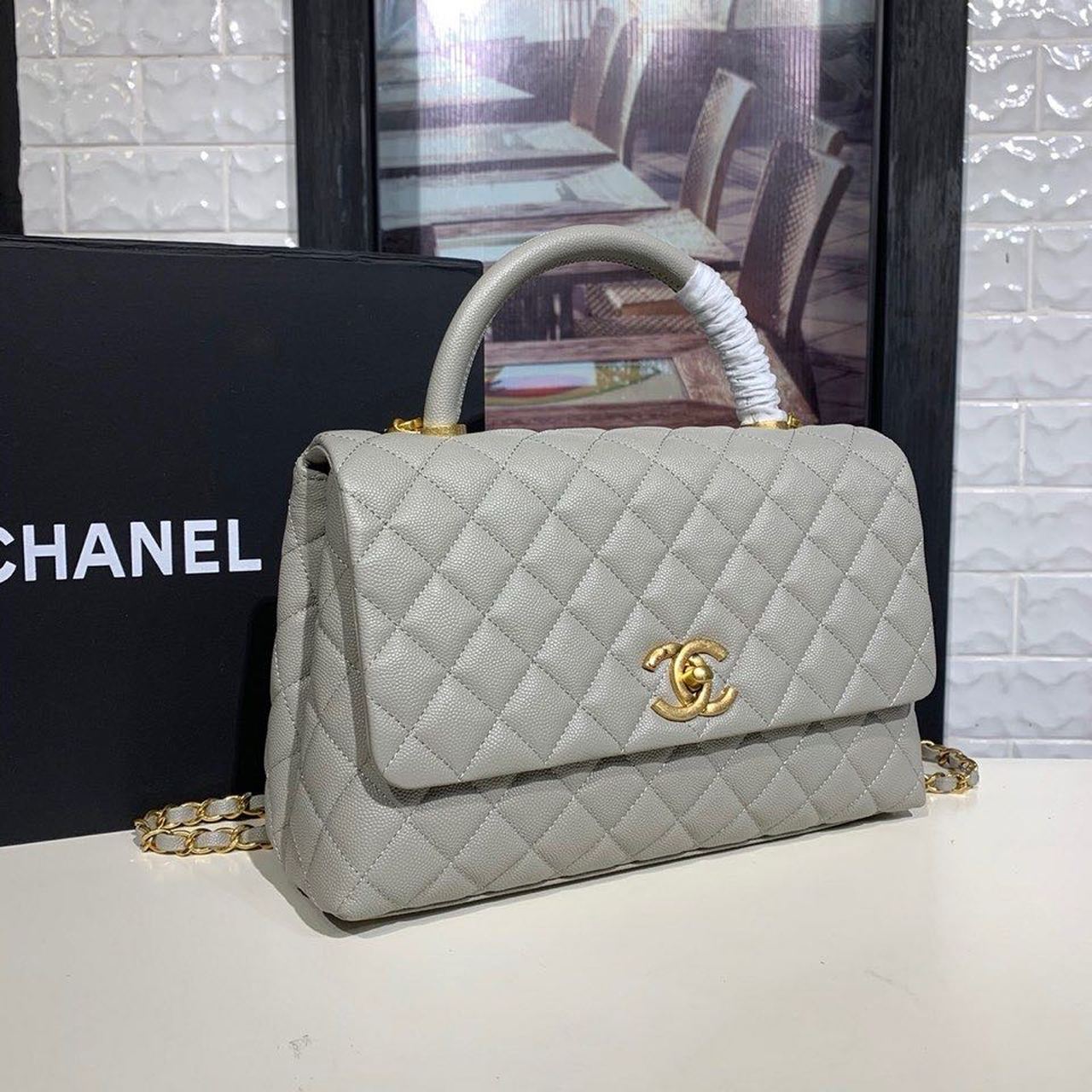 ChanelLarge GlamIap Bag With Top Handle Grey For Women Handbags, Shoulder And Crossbody Bags 11in/28cm A92991