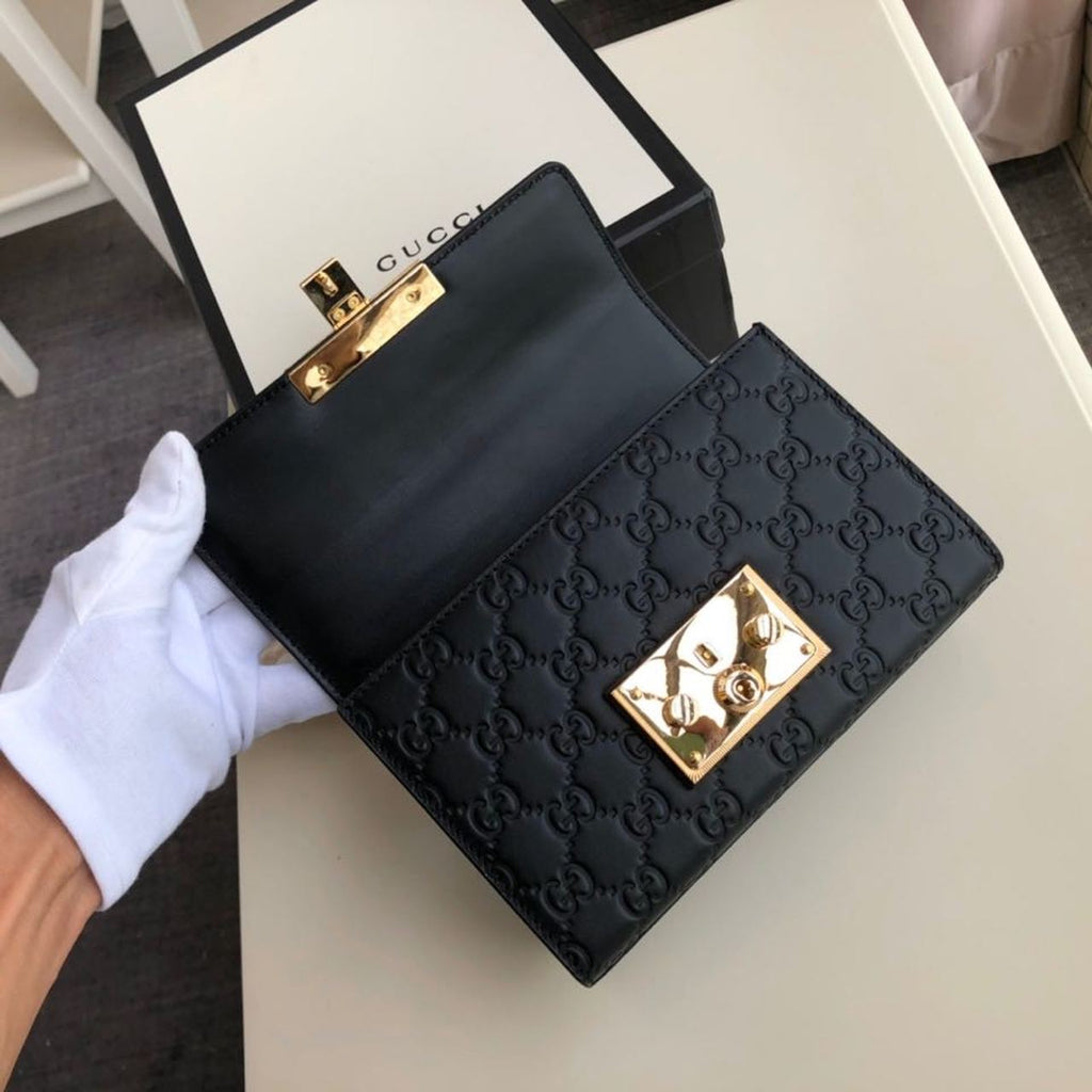 Padlock Small Signature Shoulder Bag Black Signature For Women 7.9in/20cm 409487 CWC1G 1000