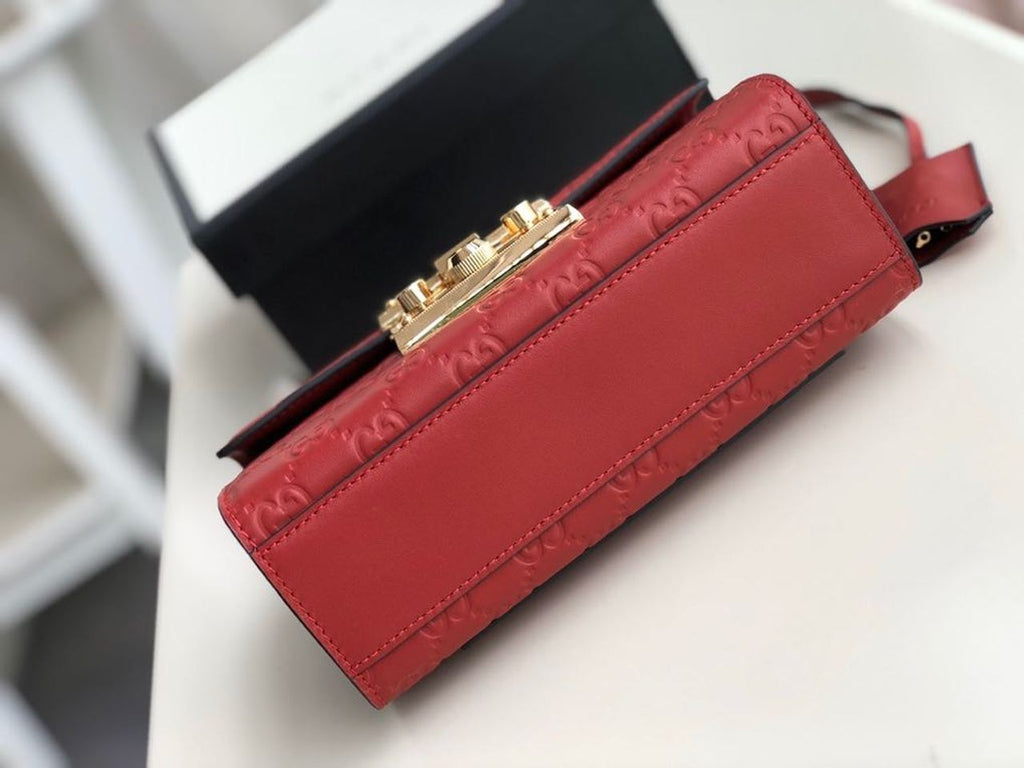 Gucci Padlock Small Gucci Signature Shoulder Bag Red Guccissima For Women 7.9in/20cm Gucci 409487