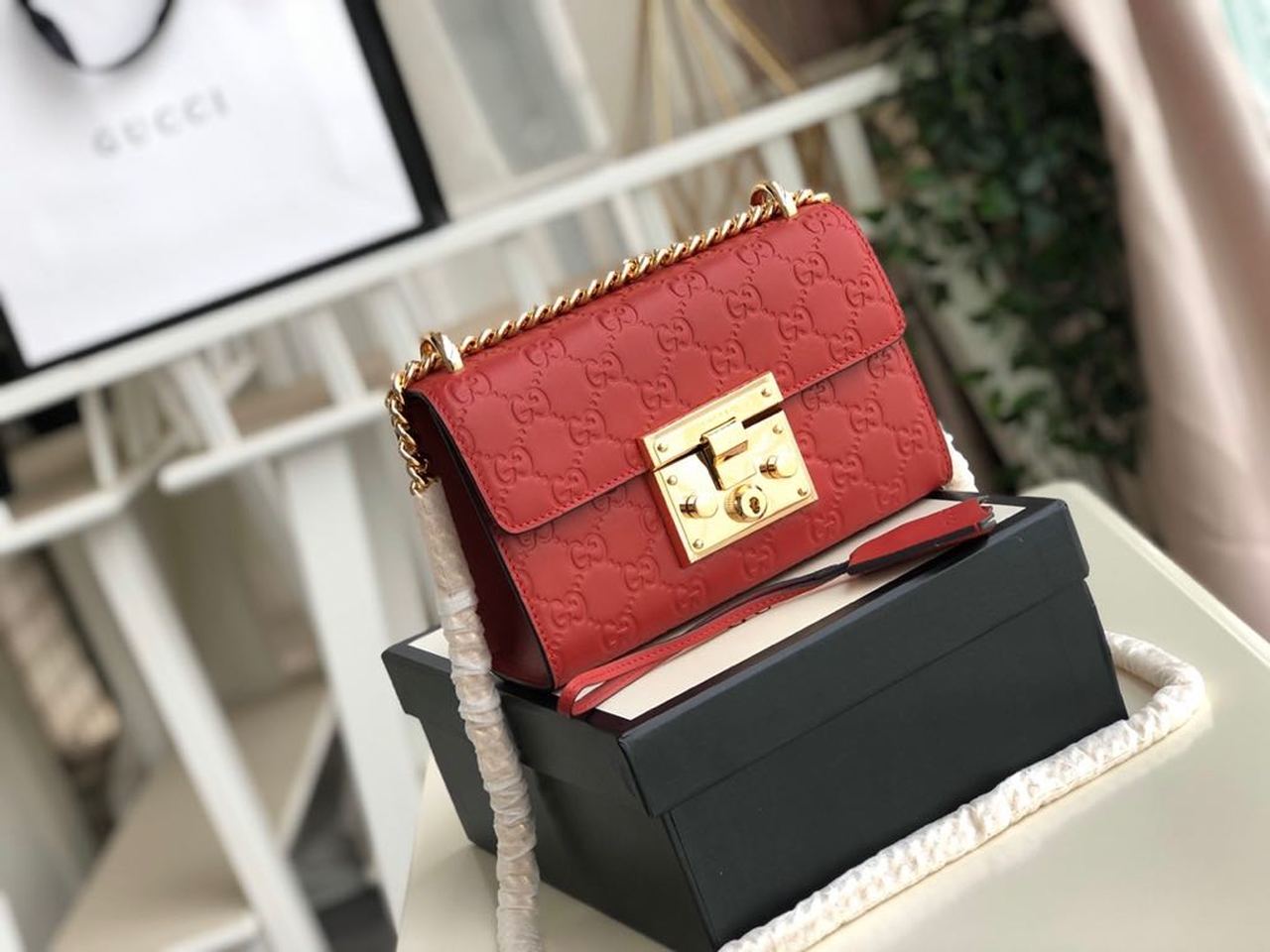 Gucci Padlock Small Gucci Signature Shoulder Bag Red Guccissima For Women 7.9in/20cm Gucci 409487