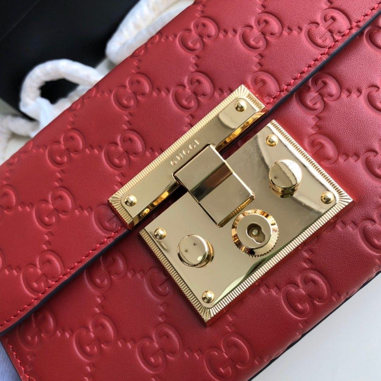 Gucci Padlock Small Gucci Signature Shoulder Bag Red Guccissima For Women 7.9in/20cm Gucci 409487