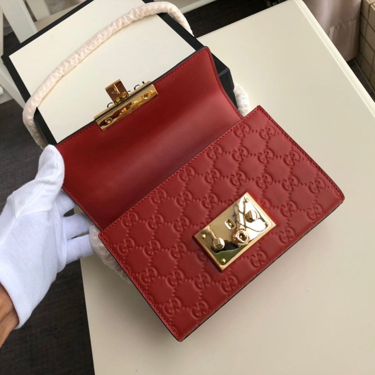 Gucci Padlock Small Gucci Signature Shoulder Bag Red Guccissima For Women 7.9in/20cm Gucci 409487