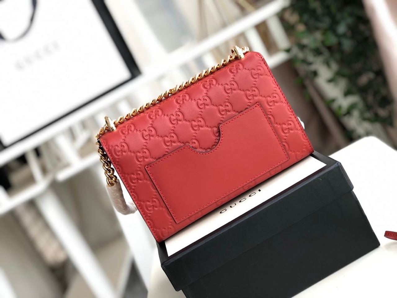 Gucci Padlock Small Gucci Signature Shoulder Bag Red Guccissima For Women 7.9in/20cm Gucci 409487