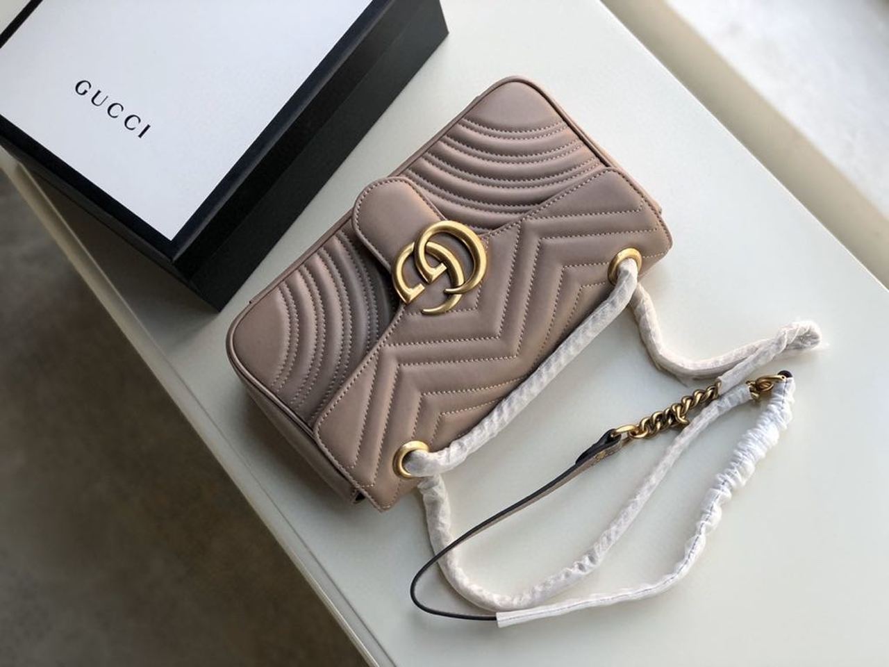 Marmont MatelassÃƒÂ© Shoulder Bag Dusty Pink MatelassÃƒÂ© Chevron For Women 10in/26cm 443497 DTGLAMIT 5729