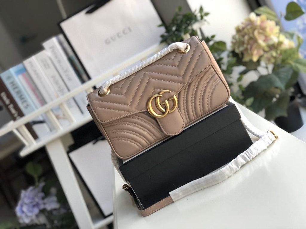 Gucci Marmont Matelassé Shoulder Bag Dusty Pink Matelassé Chevron For Women 10in/26cm Gucci 443497 DTDiorT 5729