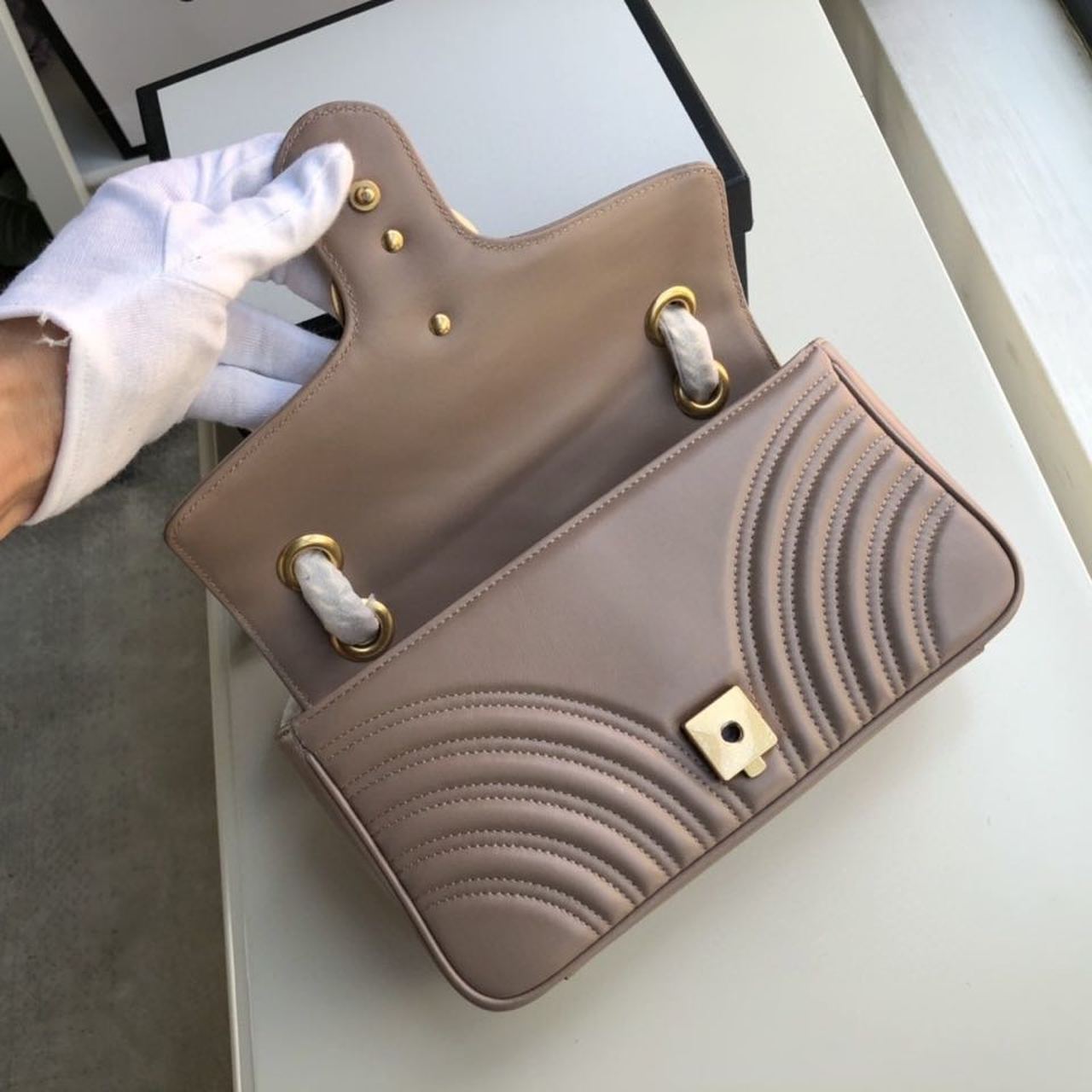 Gucci Marmont Matelassé Shoulder Bag Dusty Pink Matelassé Chevron For Women 10in/26cm Gucci 443497 DTDiorT 5729