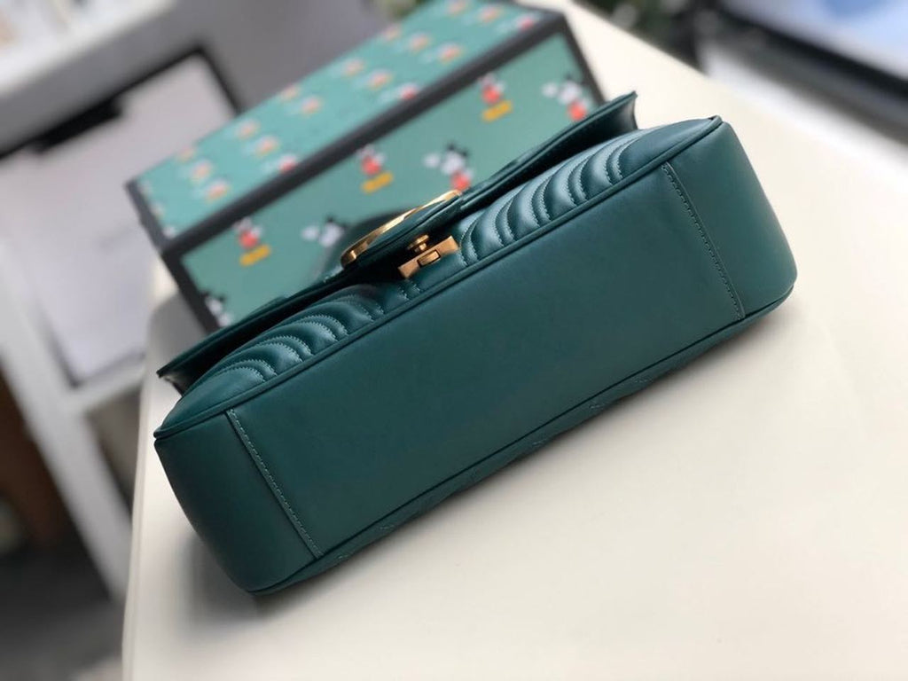Marmont Small MatelassÃƒÂ© Shoulder Bag Green MatelassÃƒÂ© Chevron For Women 10in/26cm 443497