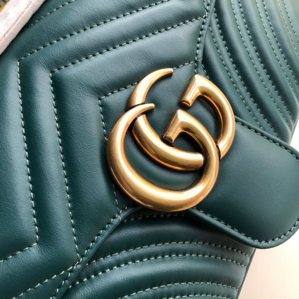 Gucci Marmont Small Matelassé Shoulder Bag Green Matelassé Chevron For Women 10in/26cm 443497