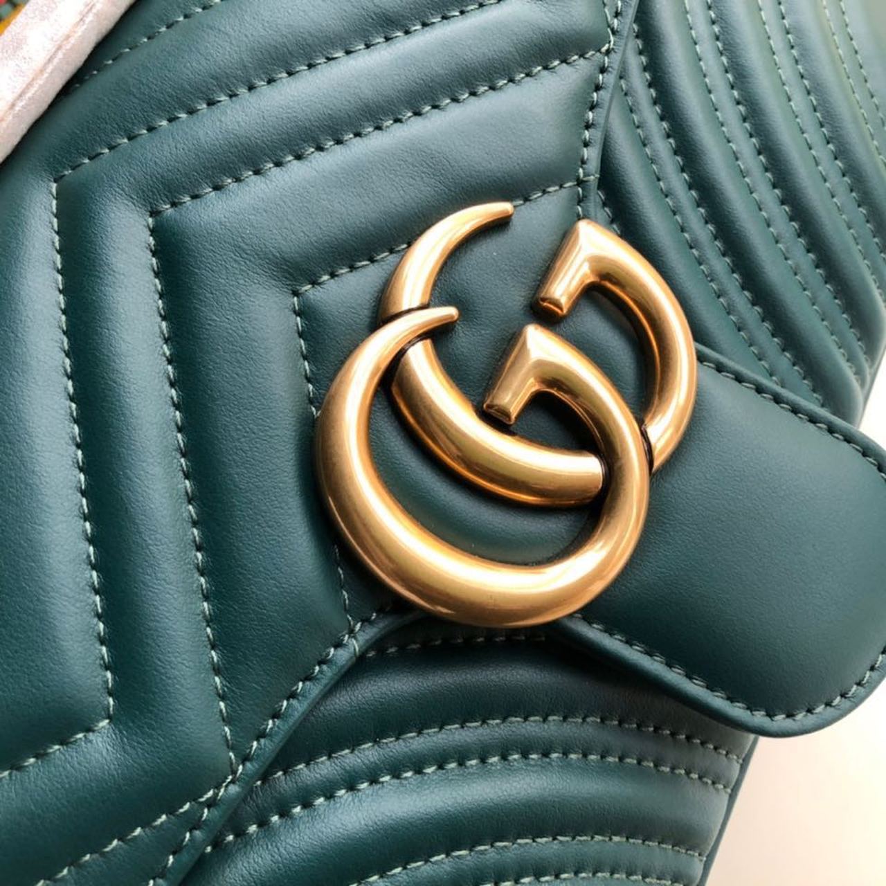 Gucci Marmont Small Matelassé Shoulder Bag Green Matelassé Chevron For Women 10in/26cm 443497