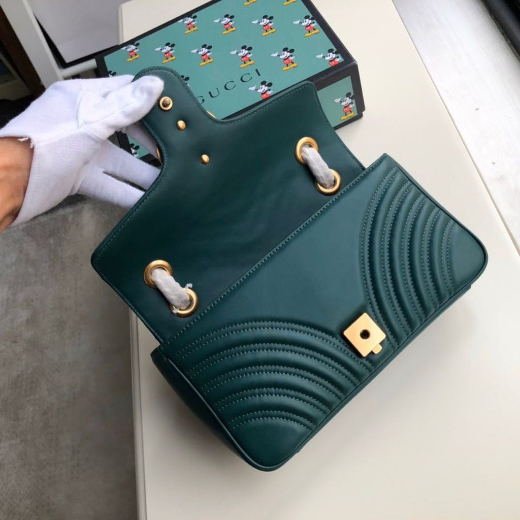 Marmont Small MatelassÃƒÂ© Shoulder Bag Green MatelassÃƒÂ© Chevron For Women 10in/26cm 443497