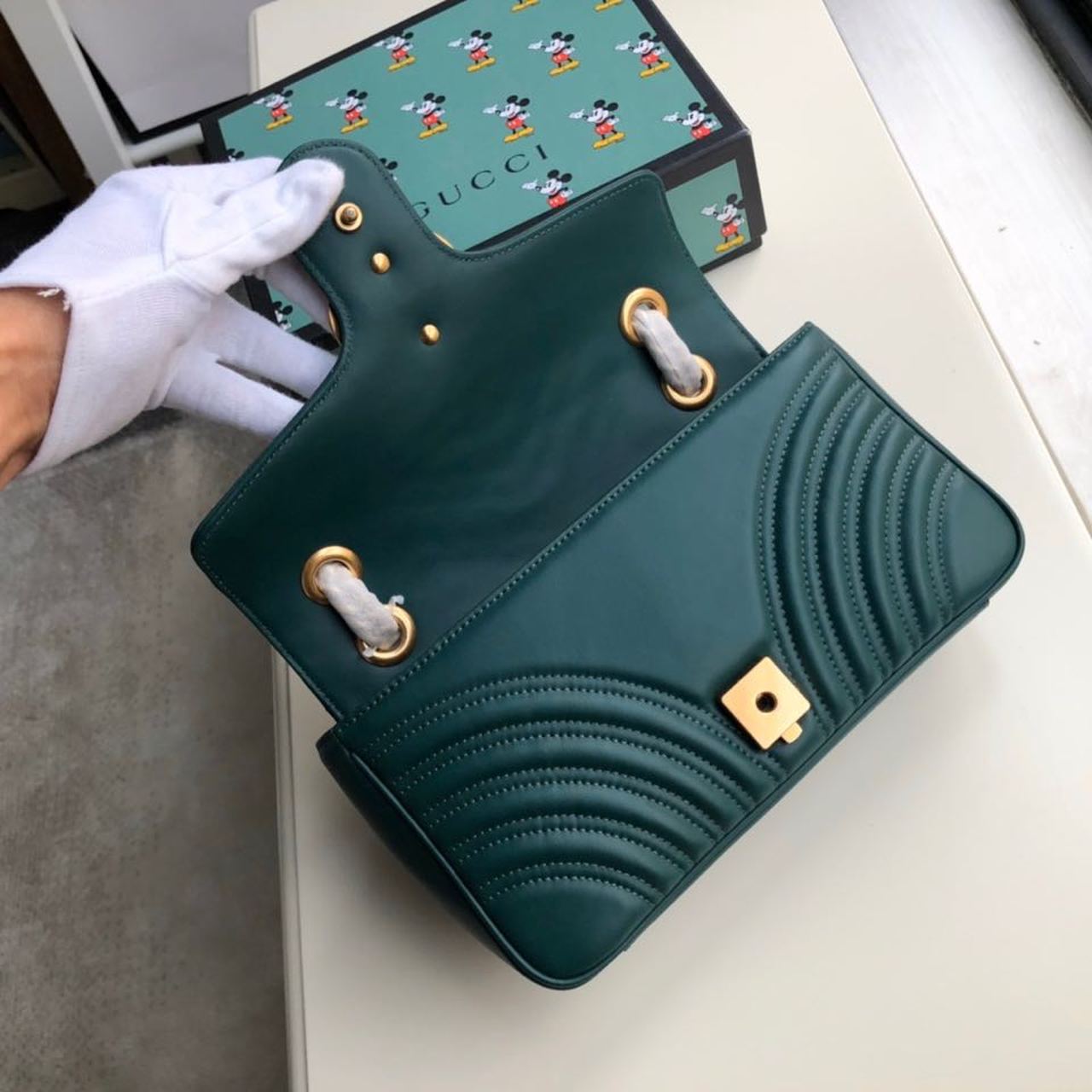 Marmont Small MatelassÃƒÂ© Shoulder Bag Green MatelassÃƒÂ© Chevron For Women 10in/26cm 443497