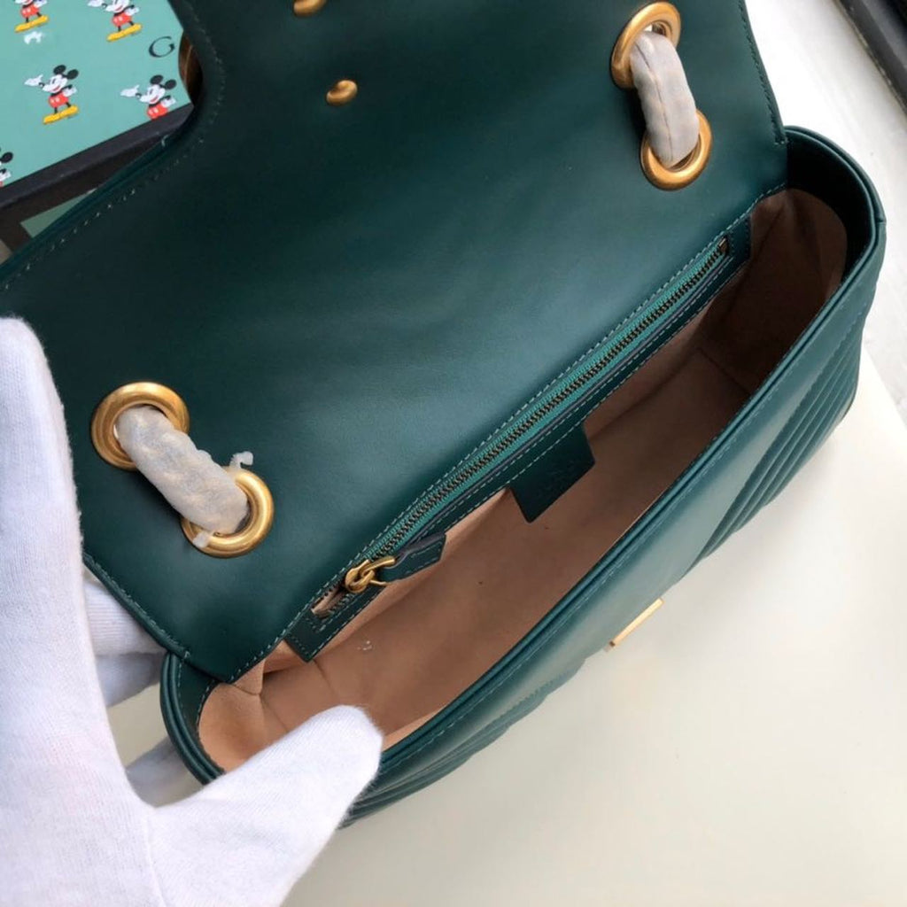 Marmont Small MatelassÃƒÂ© Shoulder Bag Green MatelassÃƒÂ© Chevron For Women 10in/26cm 443497