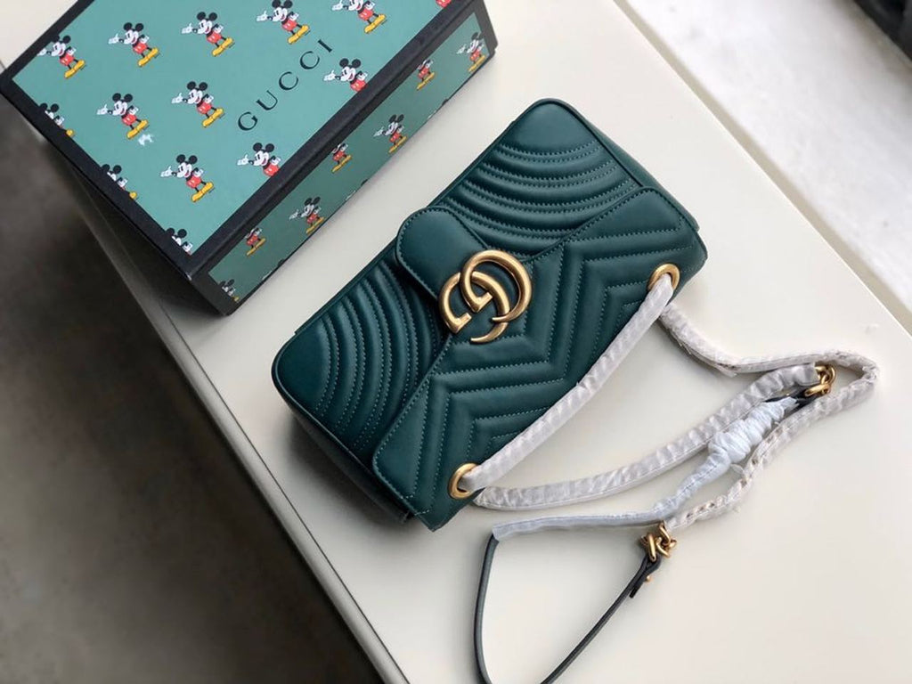 Marmont Small MatelassÃƒÂ© Shoulder Bag Green MatelassÃƒÂ© Chevron For Women 10in/26cm 443497