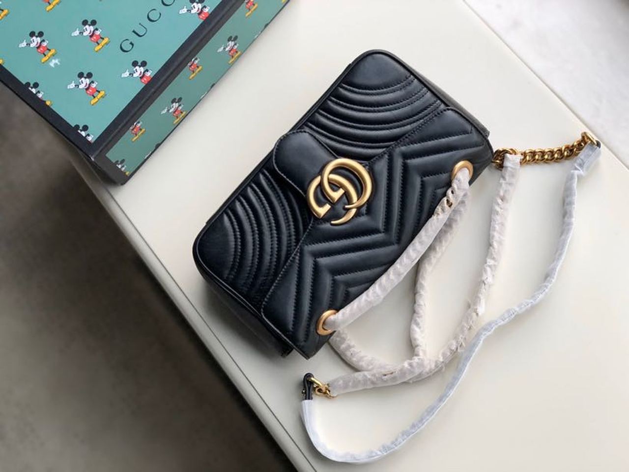 Gucci Marmont Small Matelassé Shoulder Bag Black Matelassé Chevron For Women 10in/26cm 443497 DTDiorT 1000