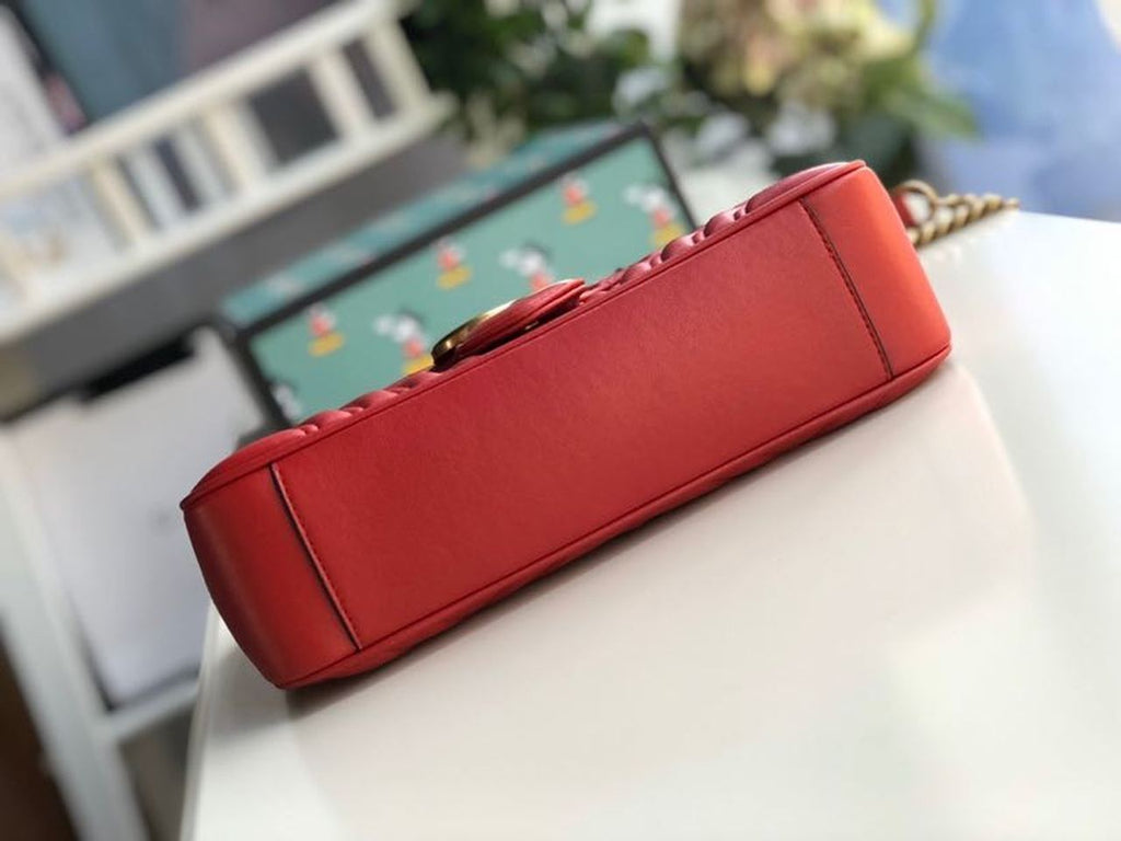 Gucci Marmont Small Matelassé Shoulder Bag Hibiscus Red Matelassé Chevron For Women 10in/26cm  Gucci 443497 DTDiorT 6433