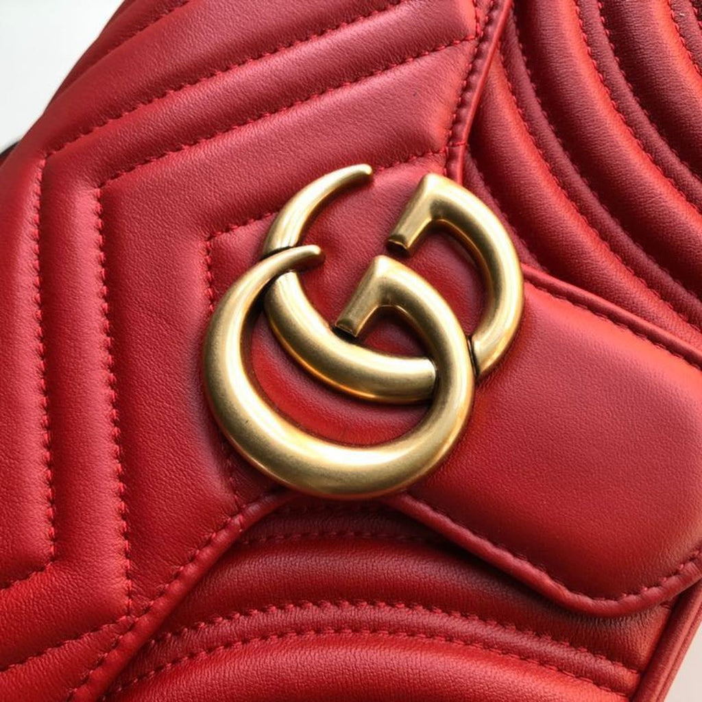 Marmont Small MatelassÃƒÂ© Shoulder Bag Hibiscus Red MatelassÃƒÂ© Chevron For Women 10in/26cm  443497 DTGLAMIT 6433