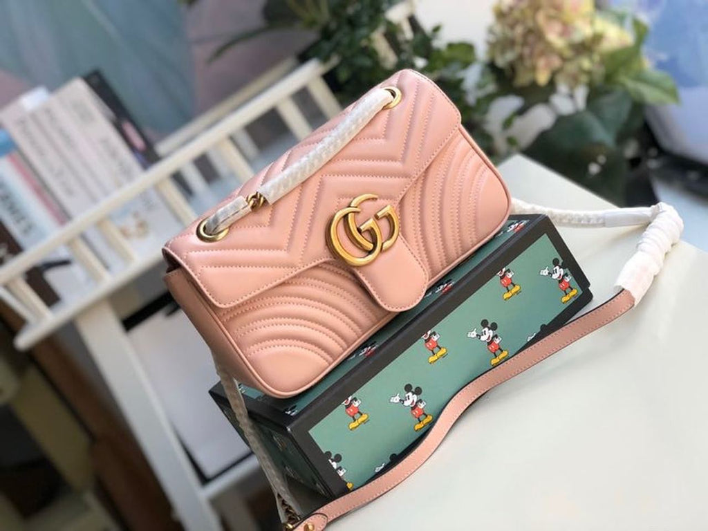 Marmont Small MatelassÃƒÂ© Shoulder Bag Dusty Pink MatelassÃƒÂ© Chevron For Women 10in/26cm 443497 DTGLAMIT 5729