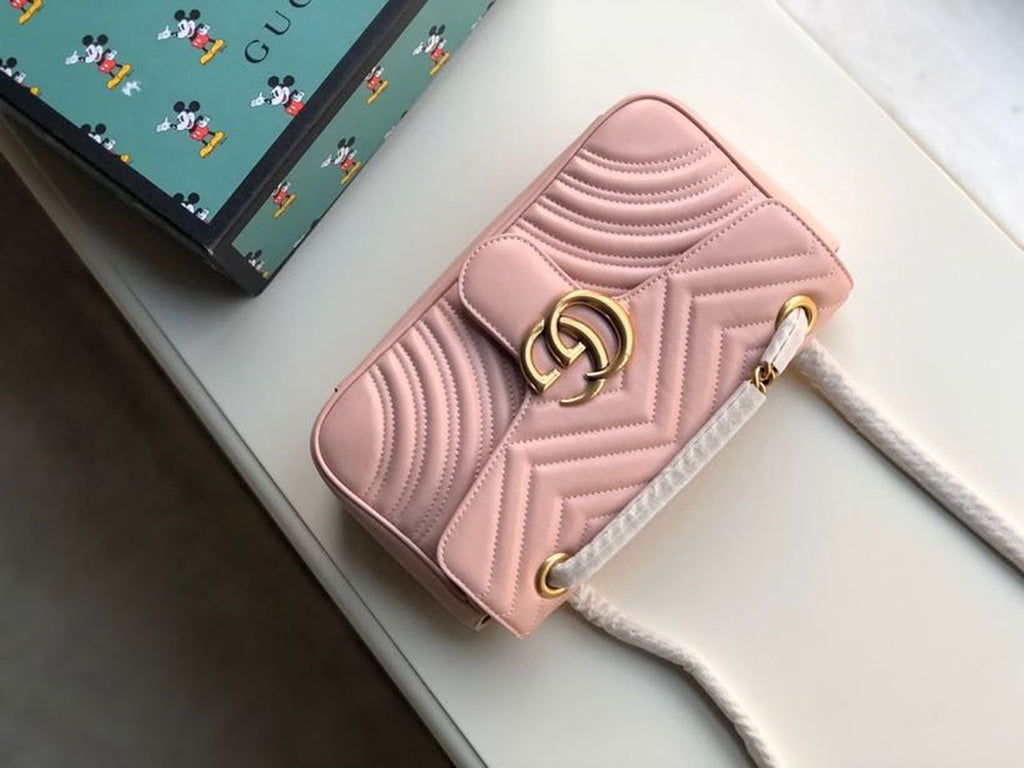 Marmont Small MatelassÃƒÂ© Shoulder Bag Dusty Pink MatelassÃƒÂ© Chevron For Women 10in/26cm 443497 DTGLAMIT 5729