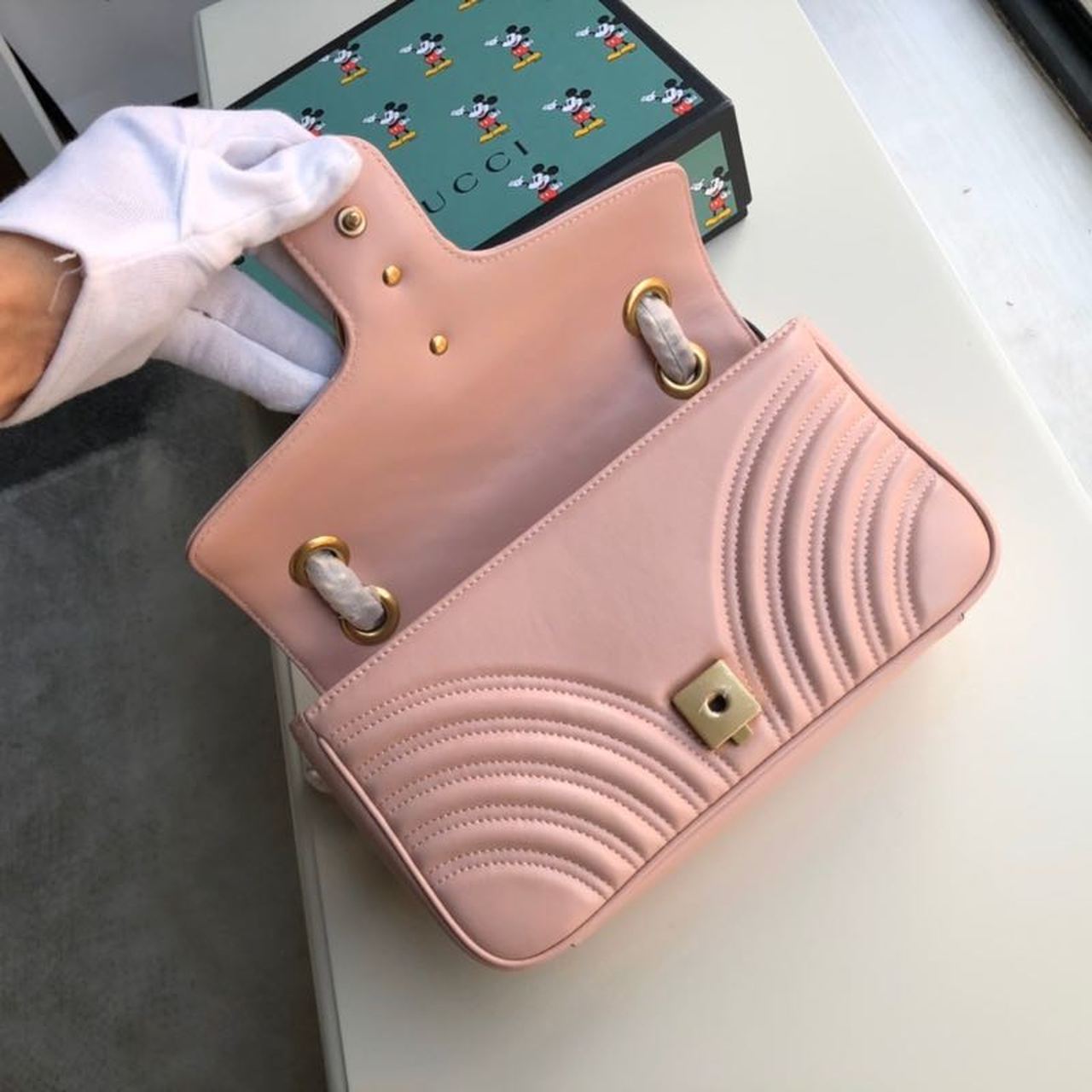 Gucci Marmont Small Matelassé Shoulder Bag Dusty Pink Matelassé Chevron For Women 10in/26cm Gucci 443497 DTDiorT 5729