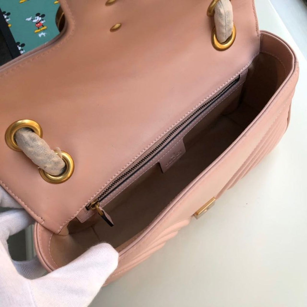 Gucci Marmont Small Matelassé Shoulder Bag Dusty Pink Matelassé Chevron For Women 10in/26cm Gucci 443497 DTDiorT 5729