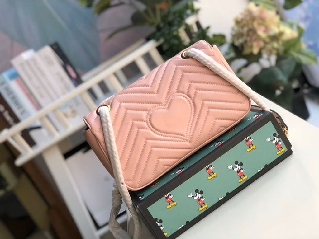 Gucci Marmont Small Matelassé Shoulder Bag Dusty Pink Matelassé Chevron For Women 10in/26cm Gucci 443497 DTDiorT 5729