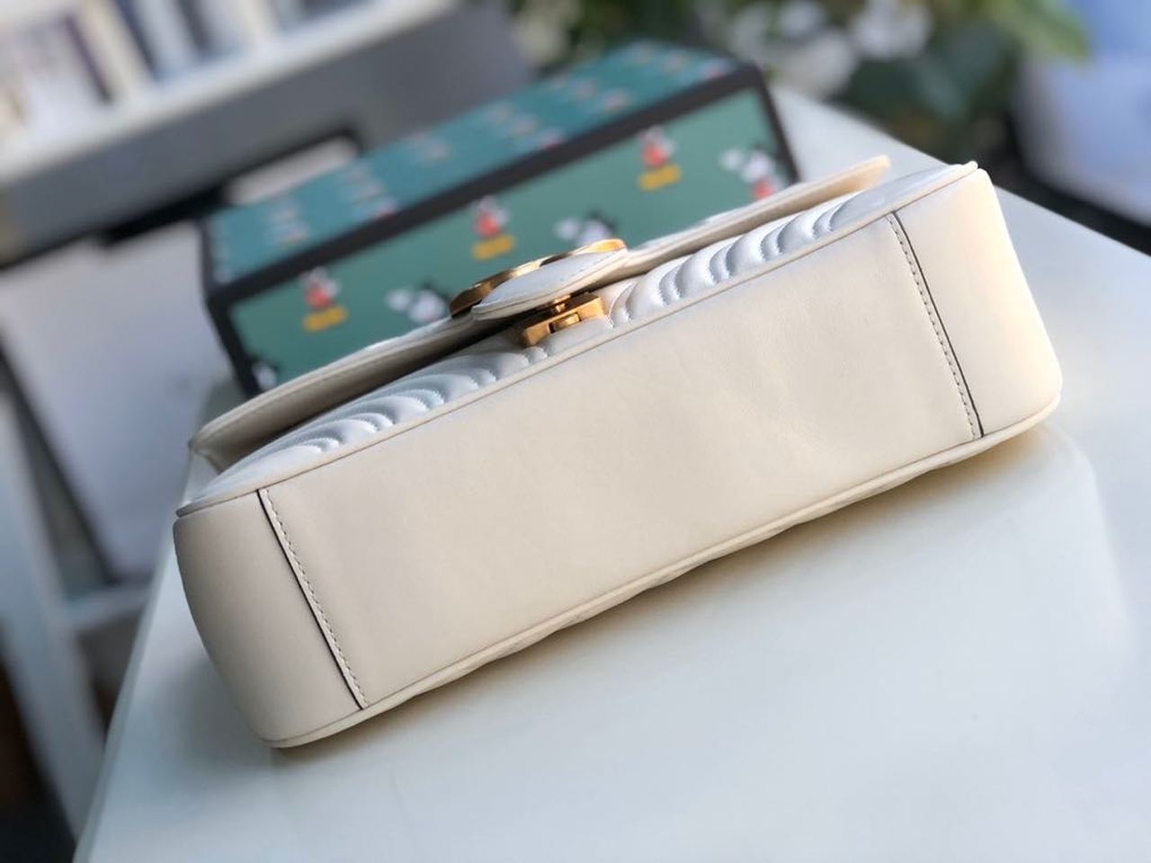 Marmont Small MatelassÃƒÂ© Shoulder Bag White MatelassÃƒÂ© Chevron For Women 10in/26cm 443497 DTGLAMIT 9022