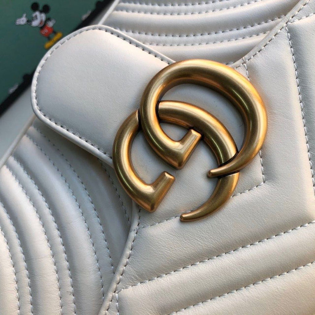Gucci Marmont Small Matelassé Shoulder Bag White Matelassé Chevron For Women 10in/26cm 443497 DTDiorT 9022