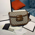 Horsebit 1955 Shoulder Bag Beige/Ebony Supreme Canvas With Brown For Women 9.8in/25cm Ã¢â‚¬Å½602204 92TCG 8563