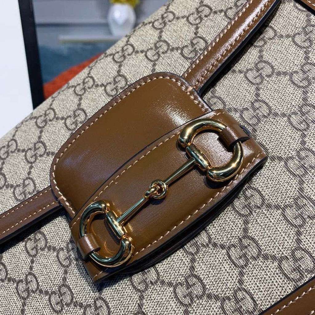Gucci Horsebit 1955 Shoulder Bag Beige/Ebony Gucci Supreme Canvas With Brown For Women 9.8in/25cm Gucci ‎602204 92TCG 8563