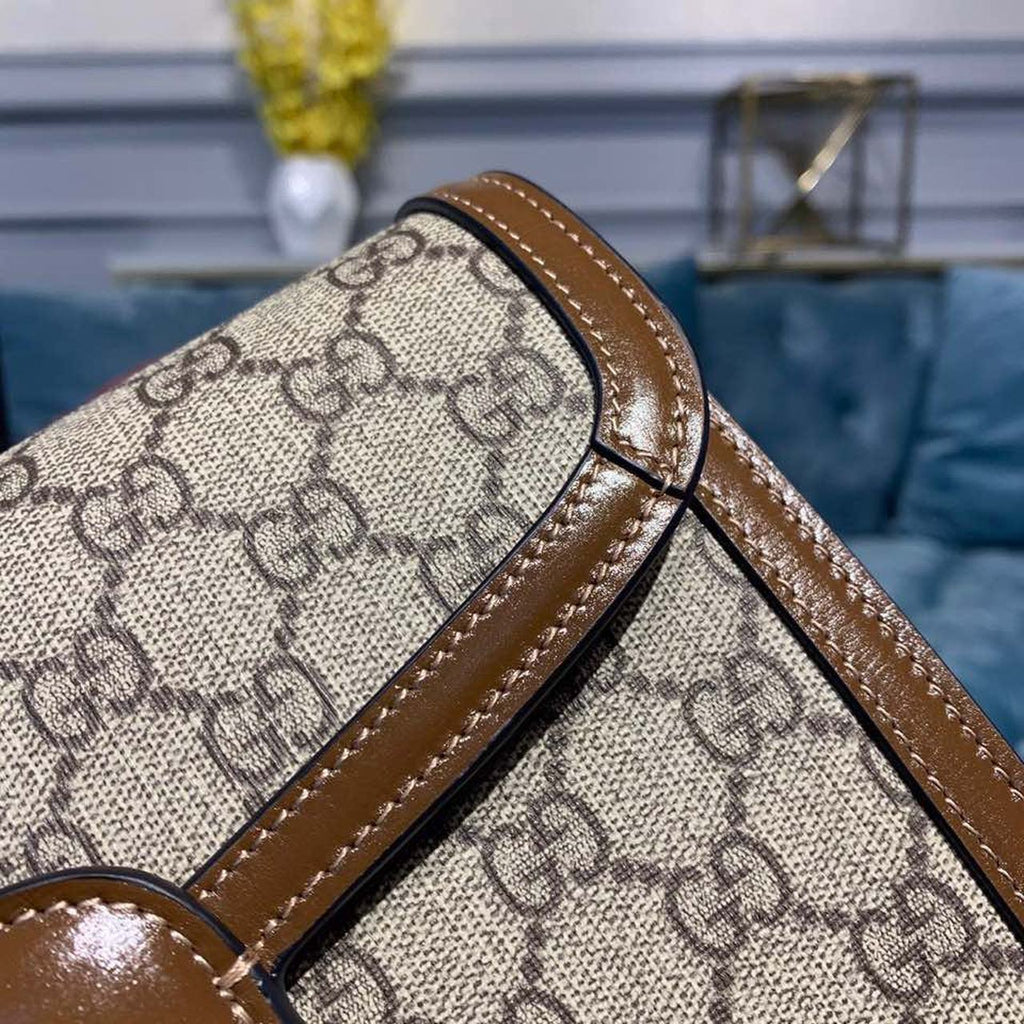 Gucci Horsebit 1955 Shoulder Bag Beige/Ebony Gucci Supreme Canvas With Brown For Women 9.8in/25cm Gucci ‎602204 92TCG 8563