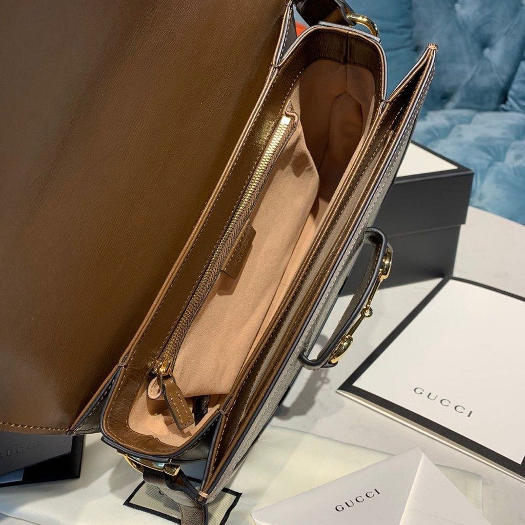 Gucci Horsebit 1955 Shoulder Bag Beige/Ebony Gucci Supreme Canvas With Brown For Women 9.8in/25cm Gucci ‎602204 92TCG 8563