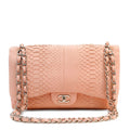 Chanel BuBurberrylegum Pink Python Jumbo Classic w/ SiLouis Vuittoner Hardware