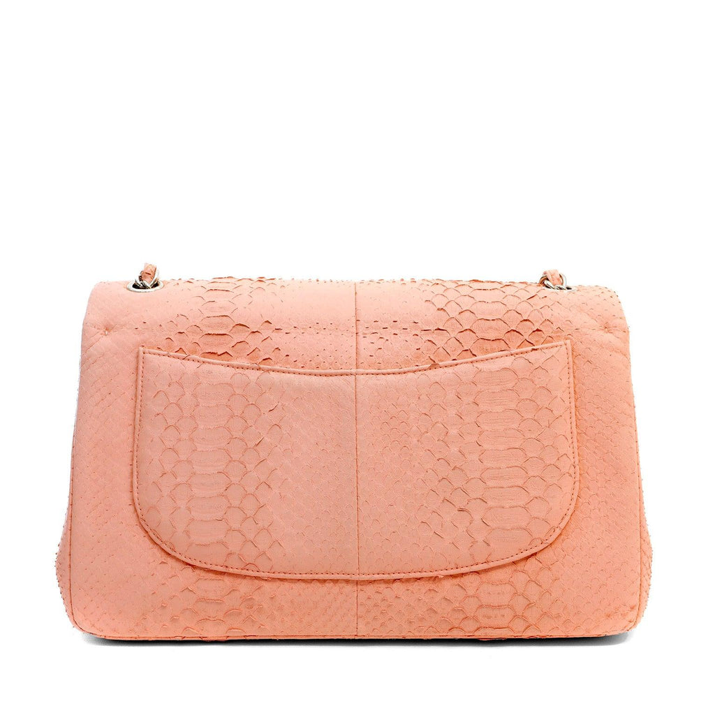 Chanel BuBurberrylegum Pink Python Jumbo Classic w/ SiLouis Vuittoner Hardware