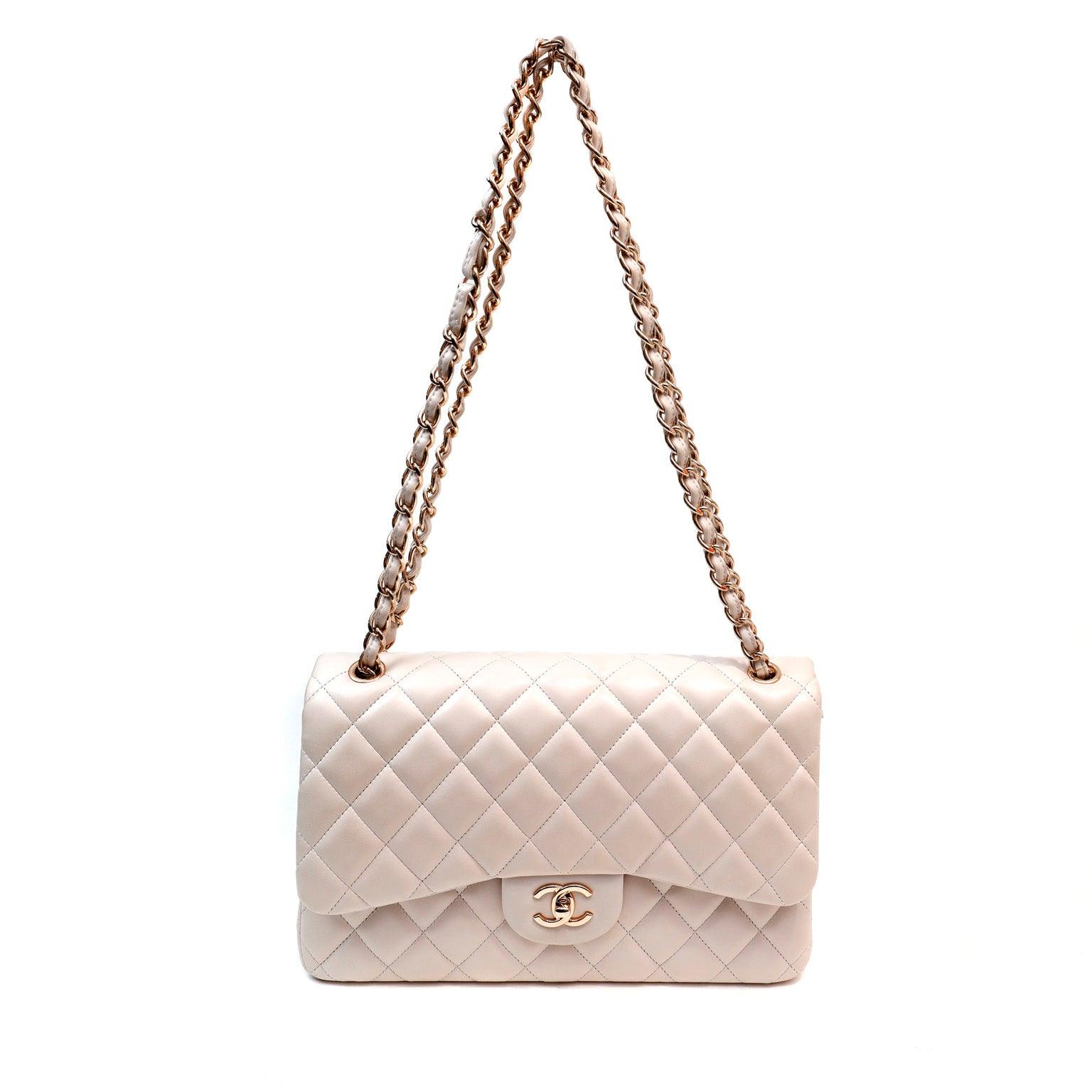 Chanel Light Beige Lambskin Jumbo Classic w/ Rose Gold Hardware