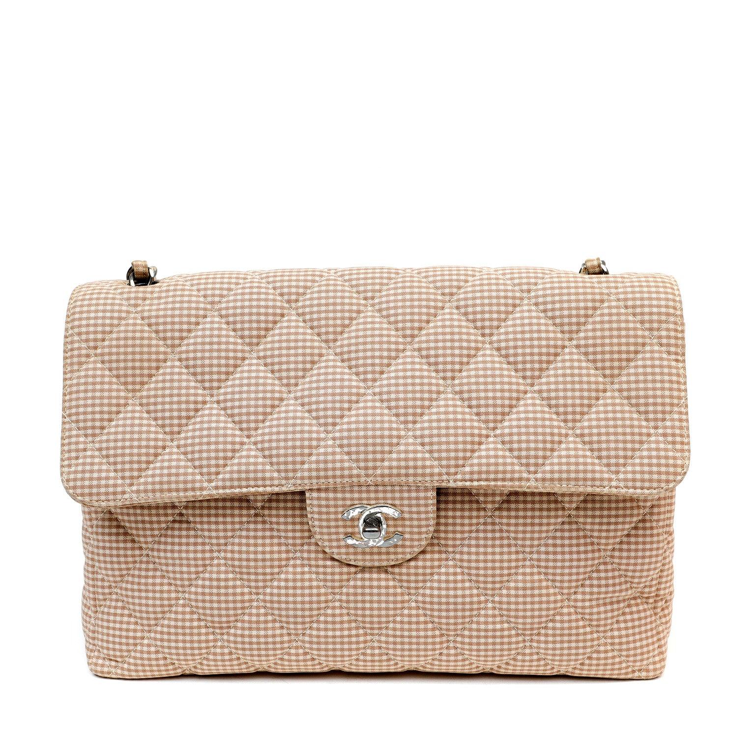 Chanel Gingham Cloth Maxi Classic w/ SiLouis Vuittoner Hardware
