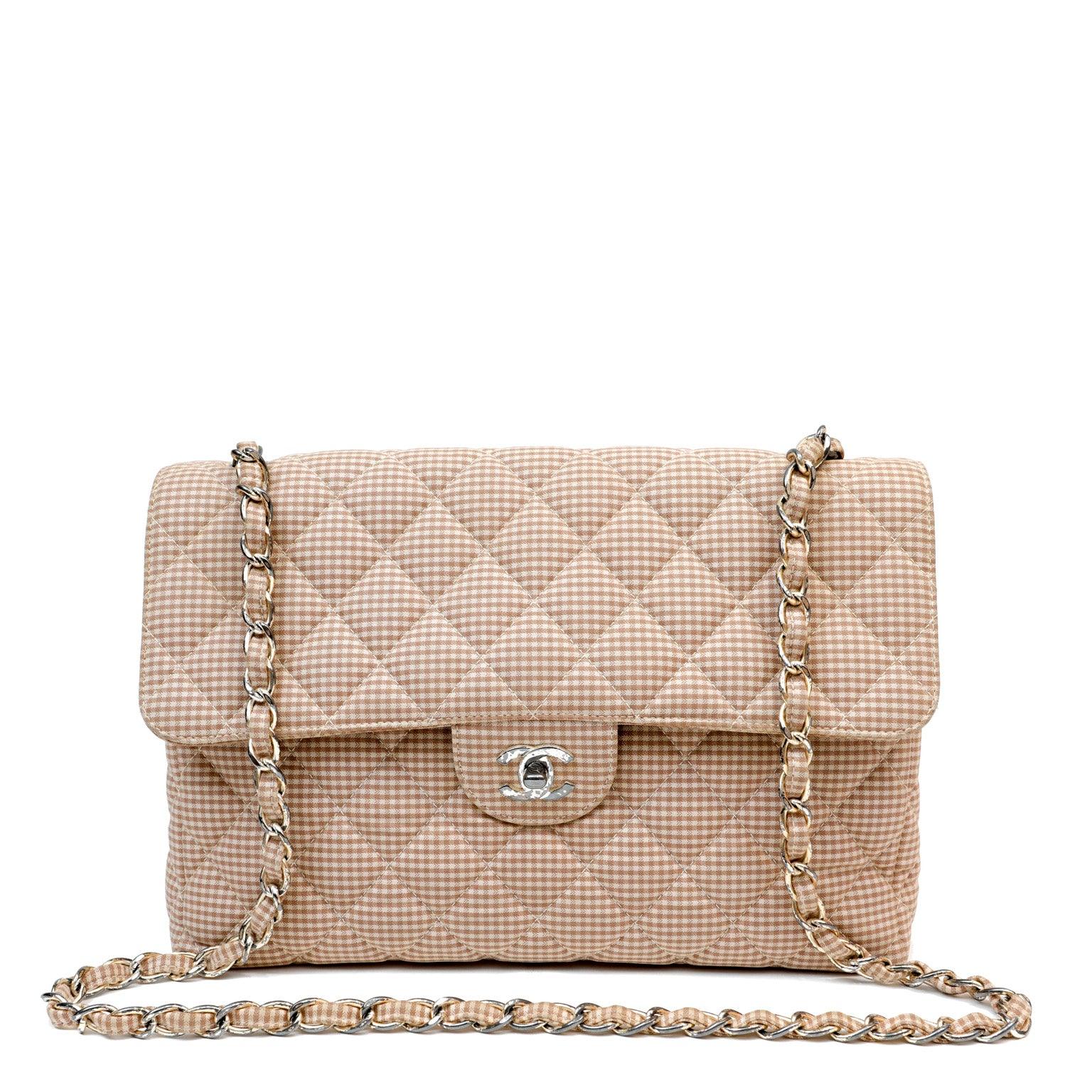 Chanel Gingham Cloth Maxi Classic w/ SiLouis Vuittoner Hardware