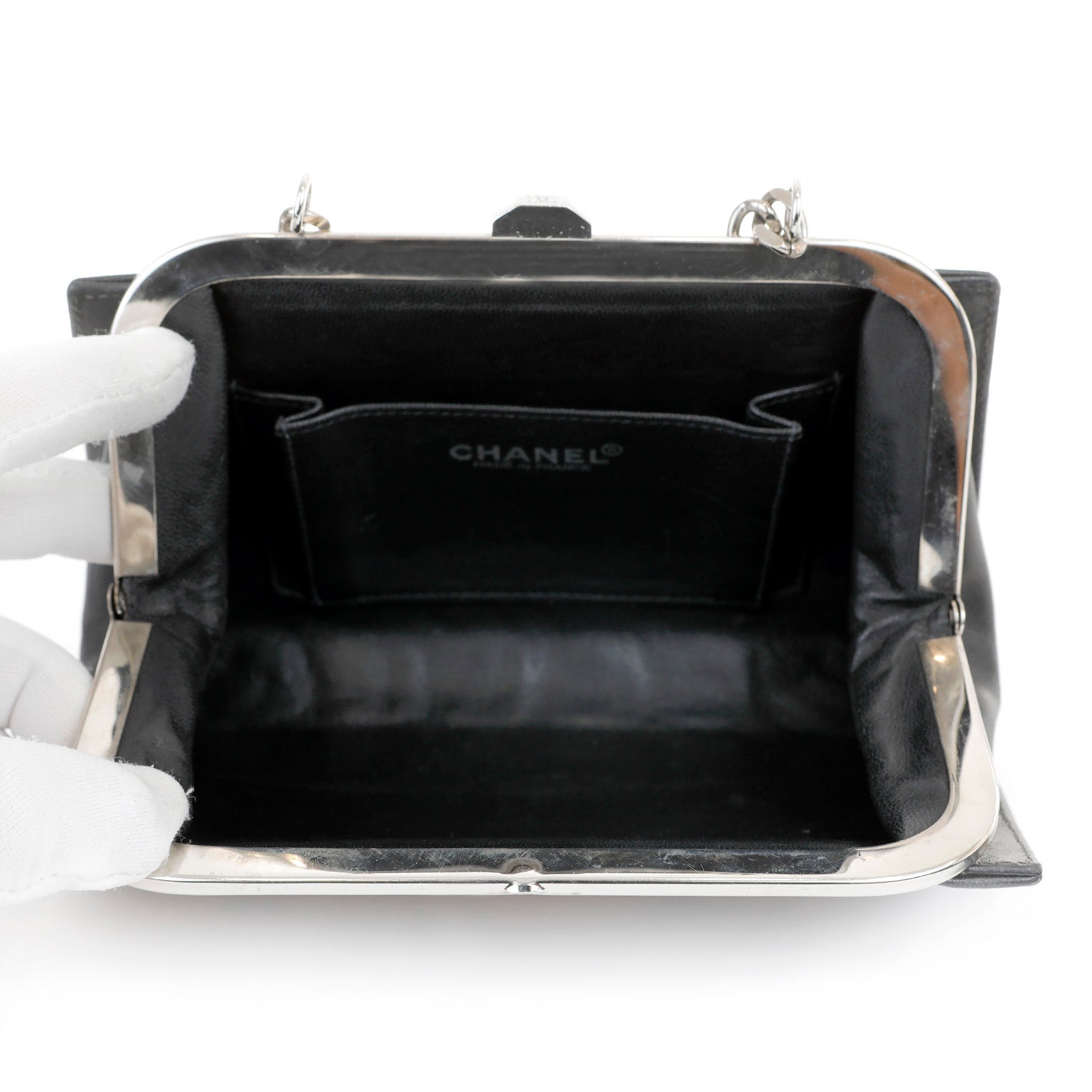 Chanel Navy Mademoiselle Stitch Kiss Lock Clutch
