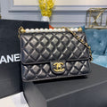 ChanelShort Pearl Handle Bag Gold Toned Hardware Black For Women Handbags, Shoulder And Crossbody Bags 8.2in/21cm AS0585
