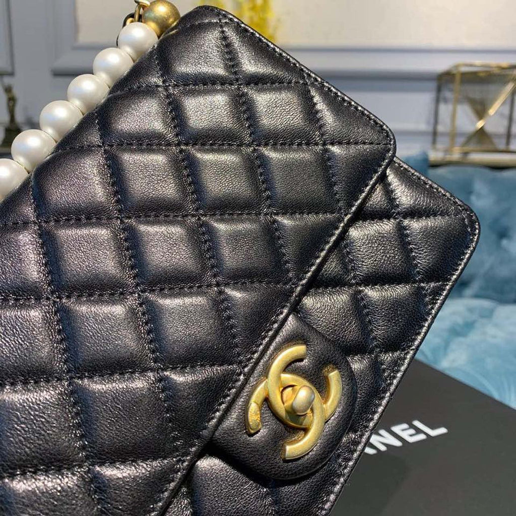 ChanelShort Pearl Handle Bag Gold Toned Hardware Black For Women Handbags, Shoulder And Crossbody Bags 8.2in/21cm AS0585