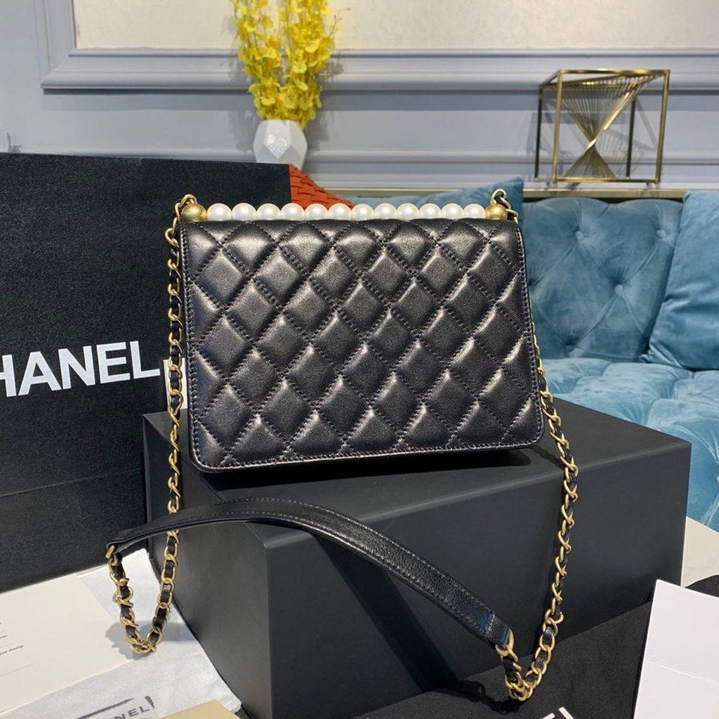 ChanelShort Pearl Handle Bag Gold Toned Hardware Black For Women Handbags, Shoulder And Crossbody Bags 8.2in/21cm AS0585