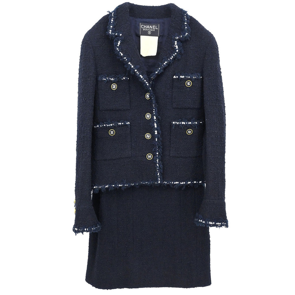 Chanel 1994 Setup Suit Jacket Skirt Dark Navy #40