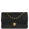 Chanel 1997-1999 Black Lambskin Medium Classic Double Flap Shoulder Bag