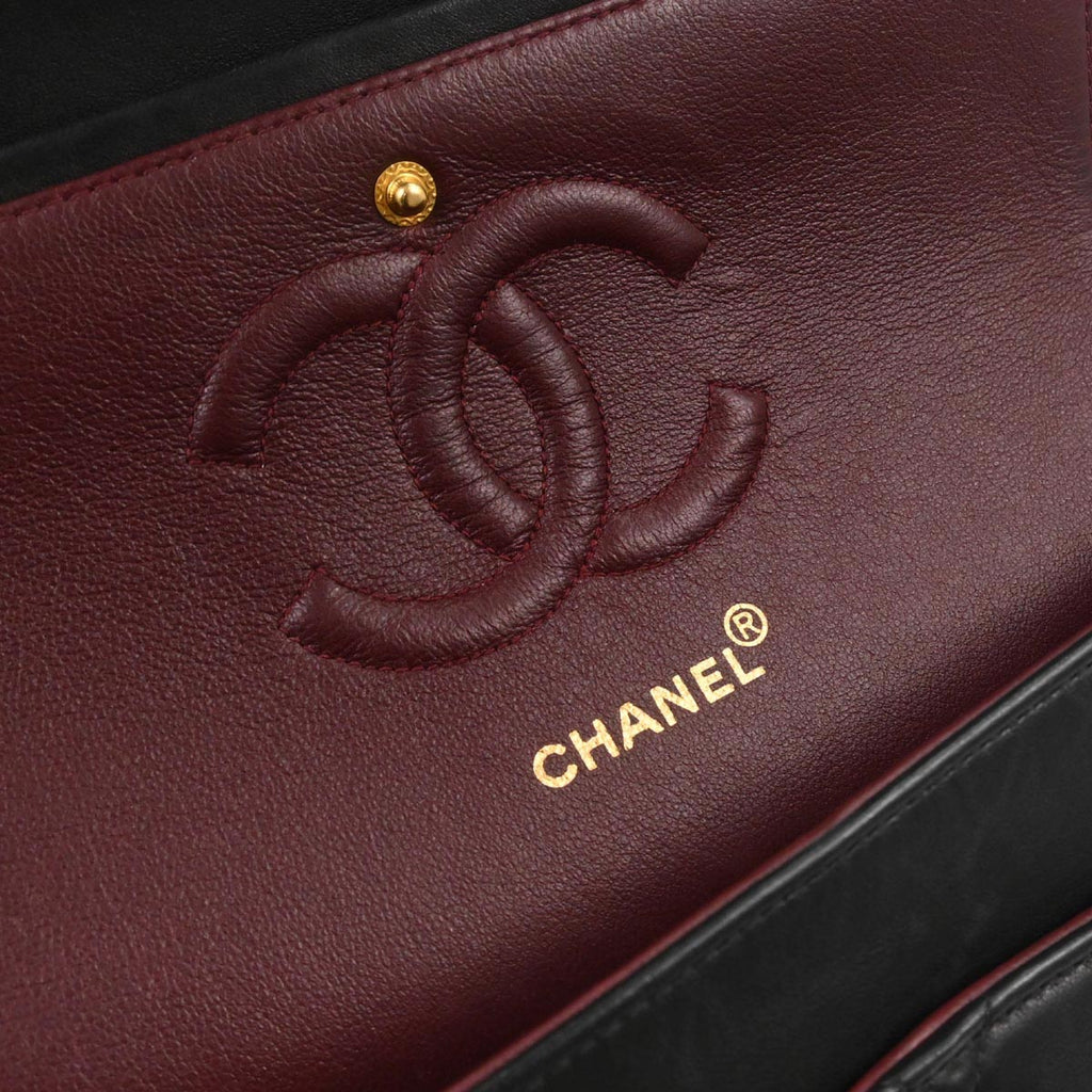 Chanel 1997-1999 Black Lambskin Medium Classic Double Flap Shoulder Bag
