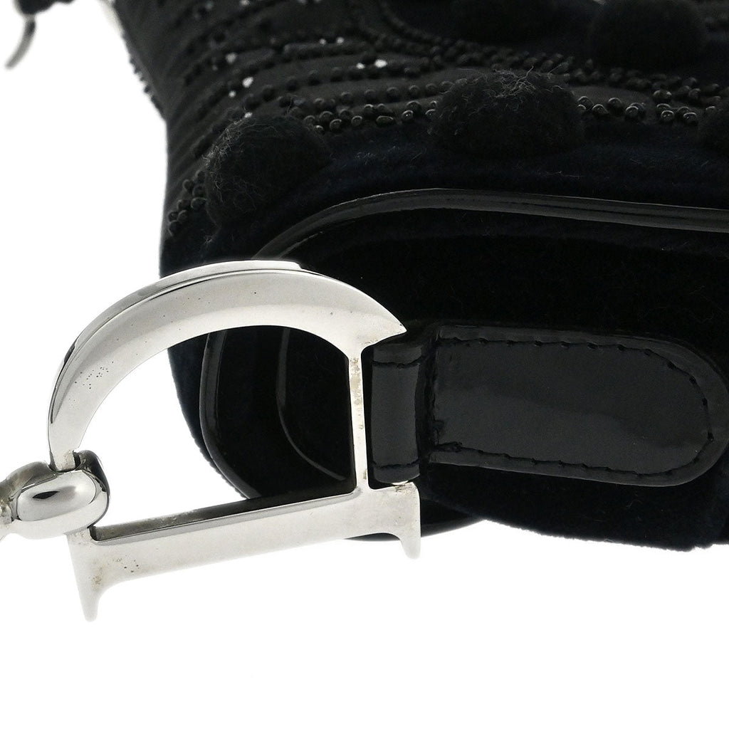 Christian Dior Black Velvet Beaded Saddle Handbag