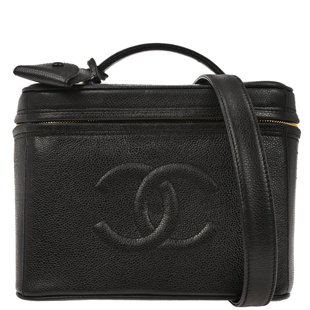 Chanel 1996-1997 Black Caviar Skin Vanity 2way Shoulder Handbag