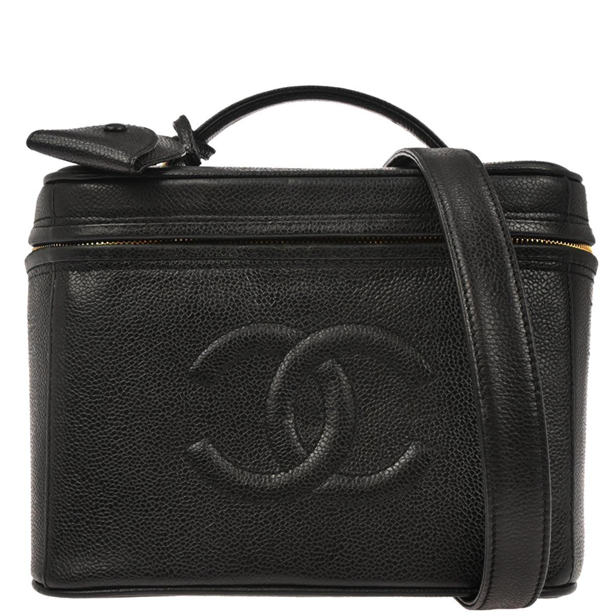 Chanel 1996-1997 Black Caviar Skin Vanity 2way Shoulder Handbag