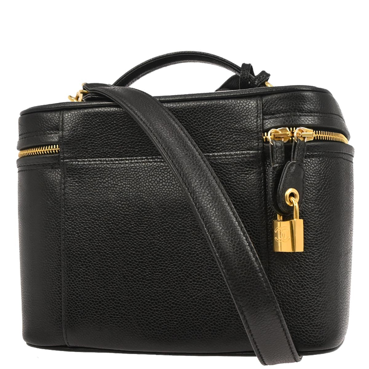 Chanel 1996-1997 Black Caviar Skin Vanity 2way Shoulder Handbag