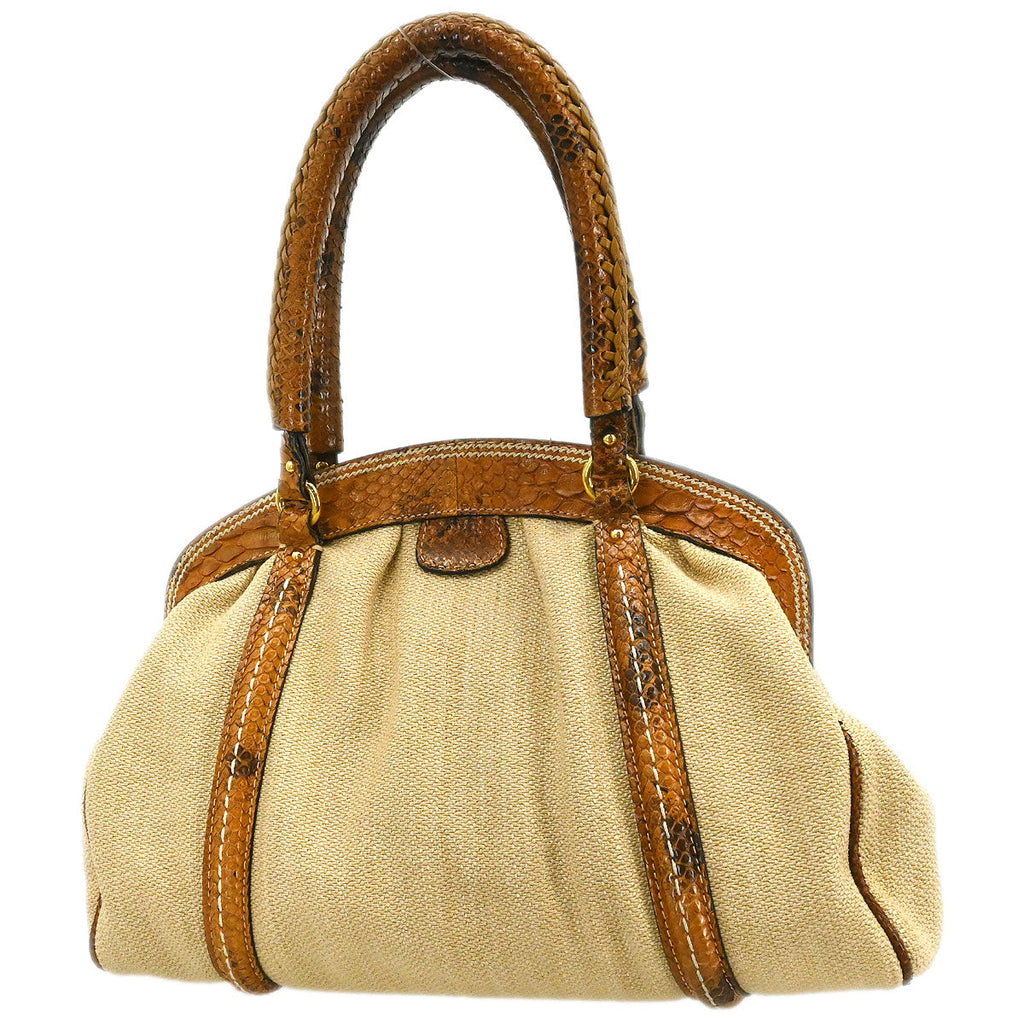 Christian Dior * Beige Canvas Python Handbag