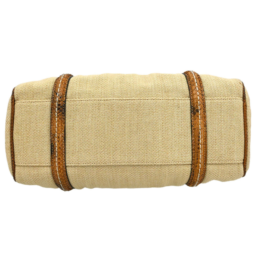 Christian Dior * Beige Canvas Python Handbag